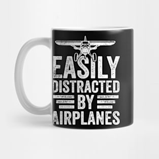 Easily Distracted by Airplanes, Gift for Airplane Lover, Aviation Shirt, Funny Pilot Shirt, Retro Vintage Plane, Aviator Shirt Birthday Gift Mug